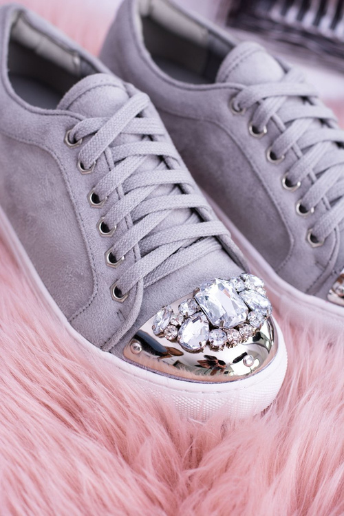 Lu Boo Szare Trampki z Błyszczącymi Kryształami