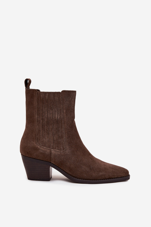 Zamszowe Botki Damskie Na Słupku Ocieplane Khaki Arelia