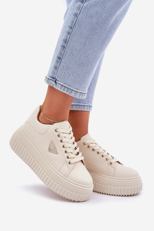 Stylowe Sneakersy Na Masywnej Platformie Jasnobeżowe Vallexia