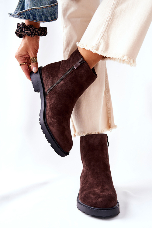 Botki Sztyblety Na Płaskim Obcasie Brązowe Laurette