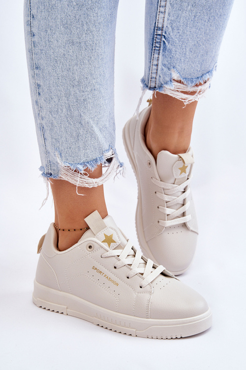 Damskie Sznurowane Buty Sportowe Beżowe Mikaela