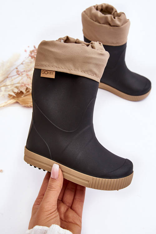 Dziecięce Kalosze Z Ocieplaczem Snow Wave Gokids 981 Czarno-Beżowe