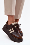 Skórzane Sneakersy Damskie Na Platformie Zazoo 3775 Czekoladowe