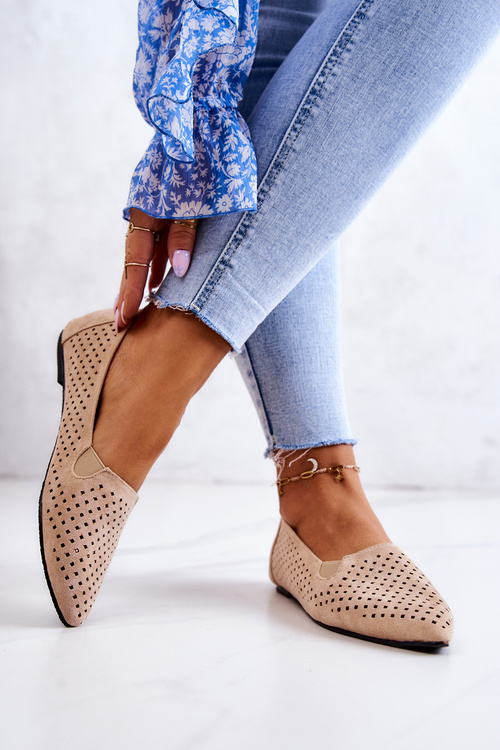 Ażurowe Damskie Baleriny Wsuwane Beżowe Rosario