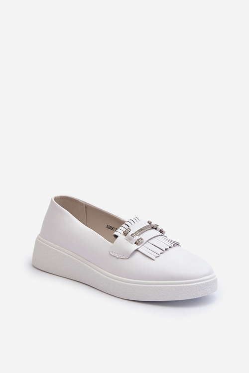 Lekkie Mokasyny Damskie Skórzane Na Platformie Białe S.Barski LR590