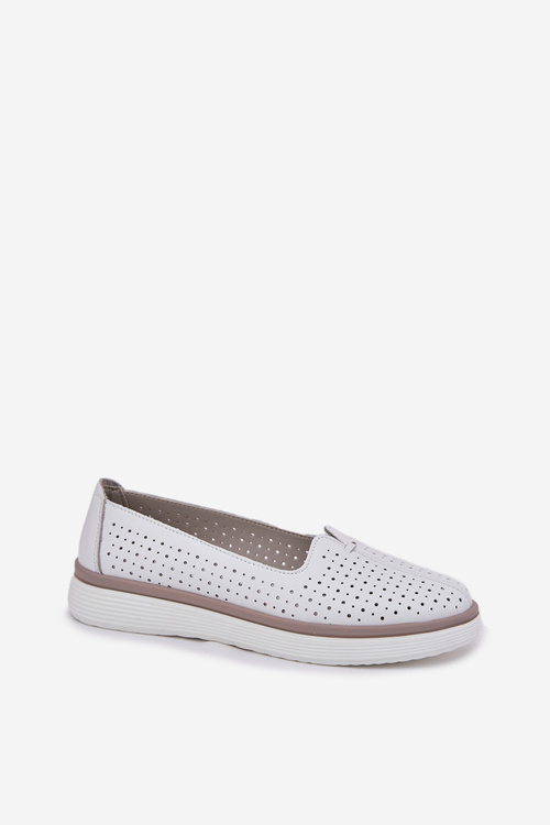 Skórzane Półbuty Damskie Białe Liaruna