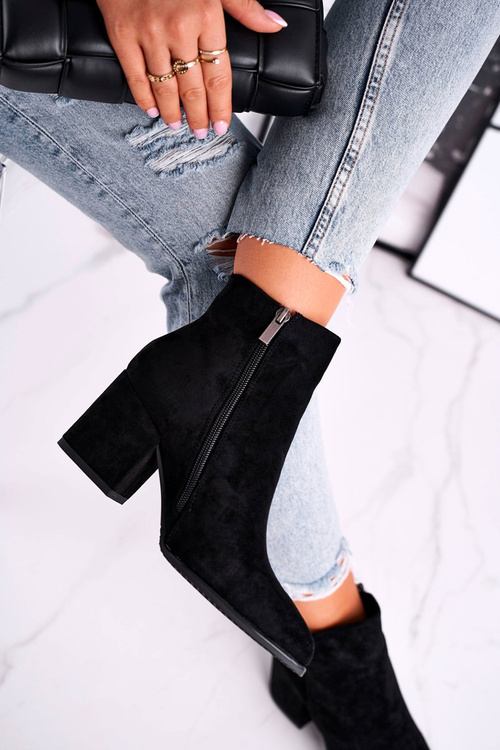 Botki Damskie Ciepłe Eko Zamsz Czarne So Good