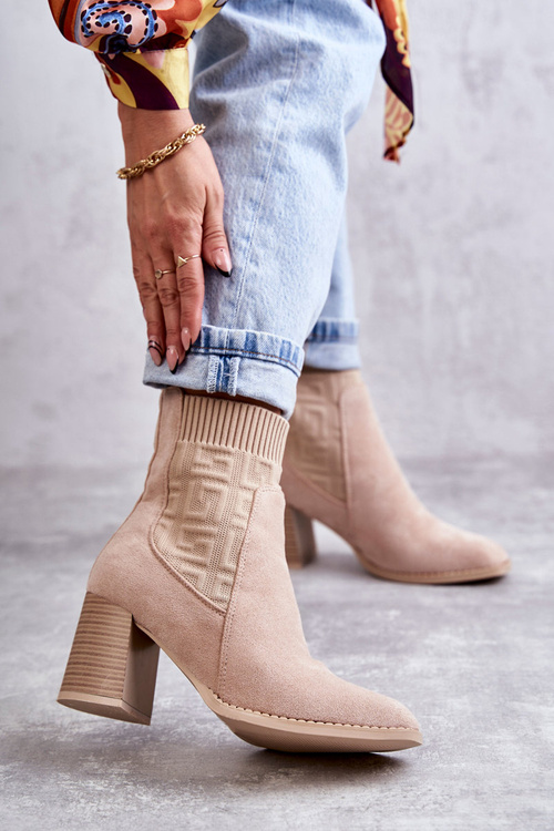 Damskie Zamszowe Botki Ze Skarpetą Beżowe Montes