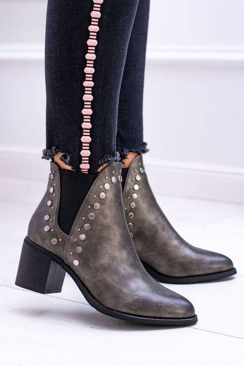 Damskie Botki Sztyblety Na Słupku Nity Savage