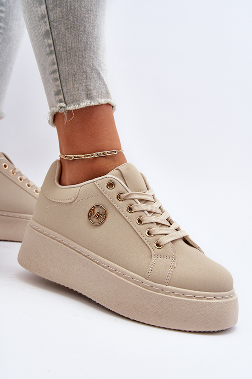 Sneakersy Damskie Na Platformie Beżowe Eshen