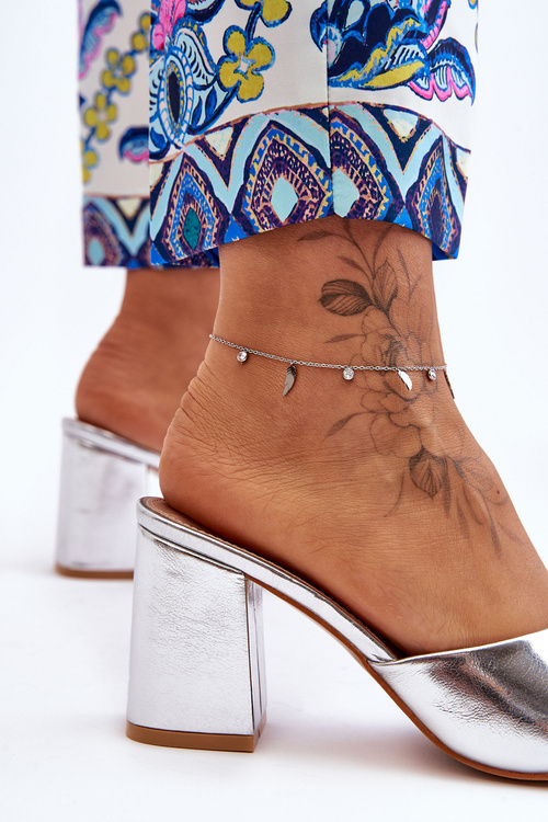 Damskie Skórzane Klasyczne Klapki Srebrne Loara