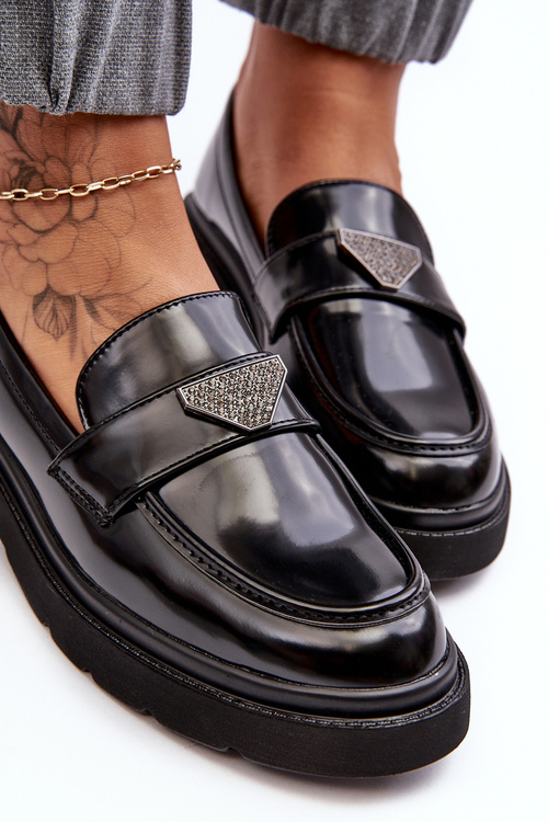 Damskie Półbuty Mokasyny Na Płaskim Obcasie Czarne Venla