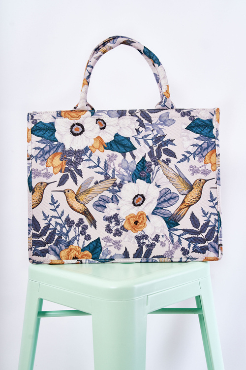 Duża Klasyczna Torebka W Print Biało-Zielona Micola