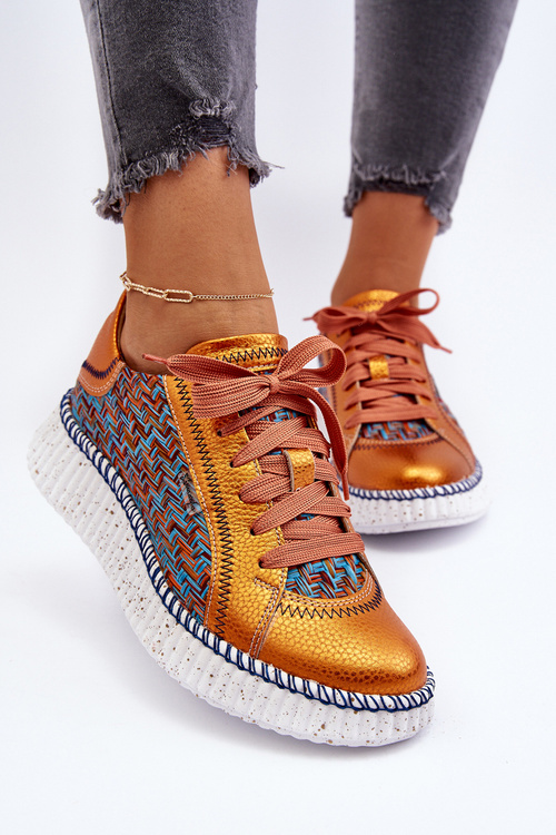 Skórzane Buty Sportowe Damskie Maciejka 06327-18 Pomarańczowe