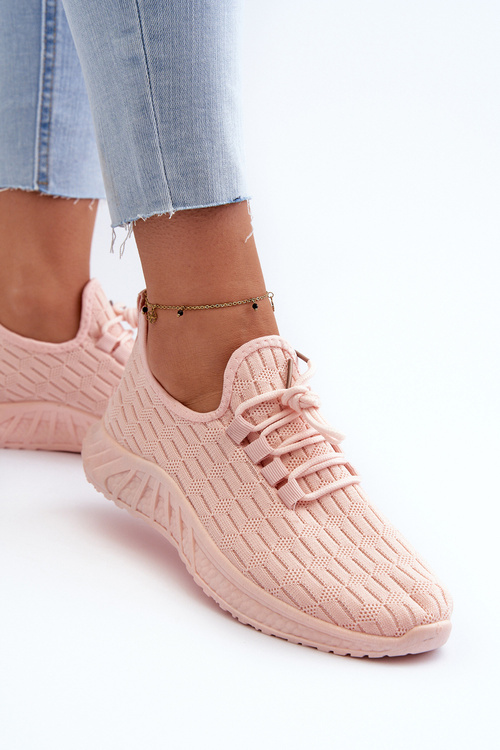 Materiałowe Lekkie Buty Sportowe Damskie Różowe Xalara