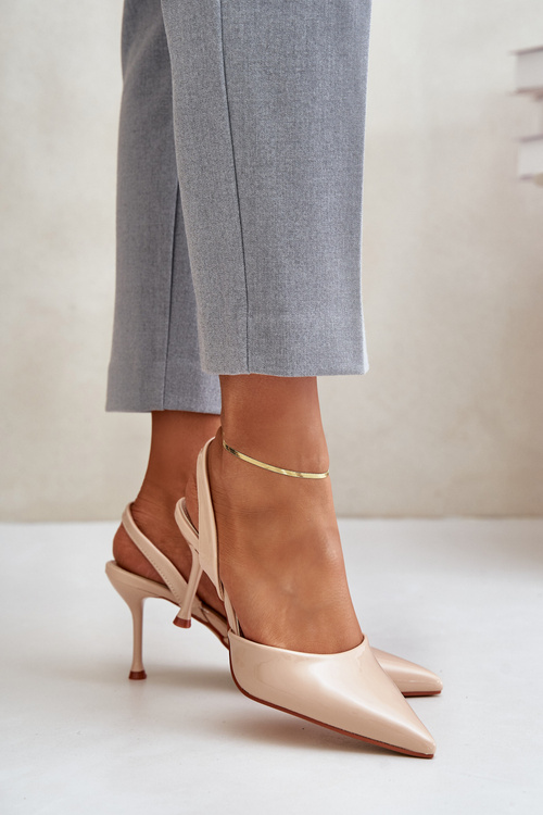 Lakierowane Szpilki Z Odkrytą Piętą Beżowe Emmizola