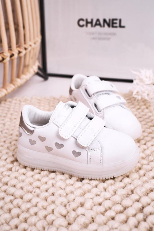 Dziecięce Sportowe Buty Ze Świecącą Podeszwą LED Biało-Srebrne Boomer