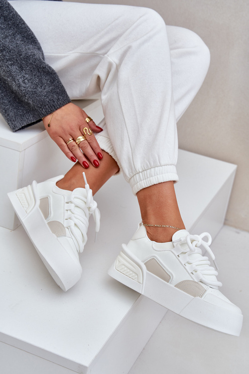 Sneakersy Damskie Z Grubymi Sznurówkami Na Platformie Białe Laloma
