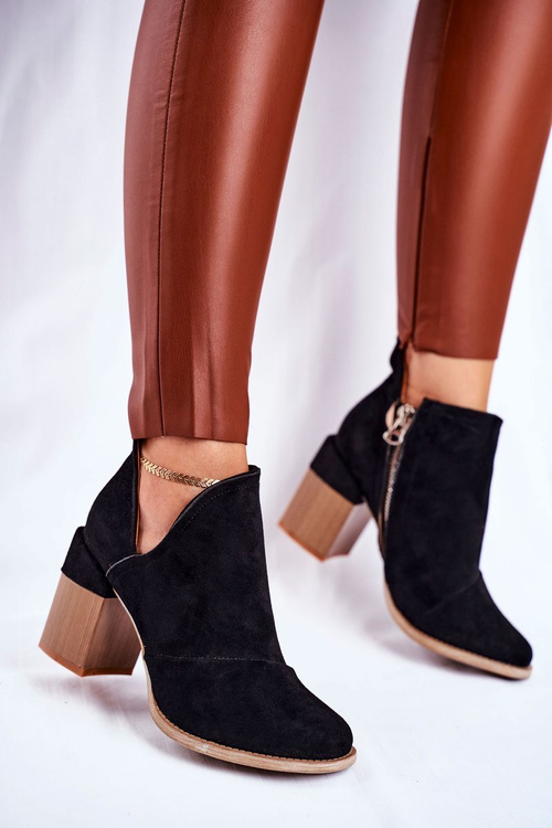 Damskie Botki Na Słupku Czarne Wycięte Meliori