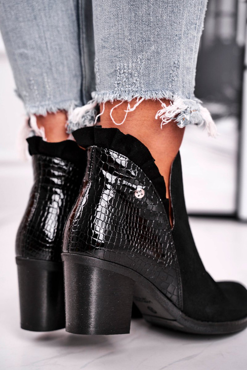 Damskie Skórzane Botki Na Słupku Maciejka Czarne 04833-01