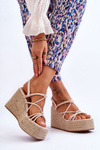 Modne Sandały Na Koturnie Z Plecionką Beżowe Nessia