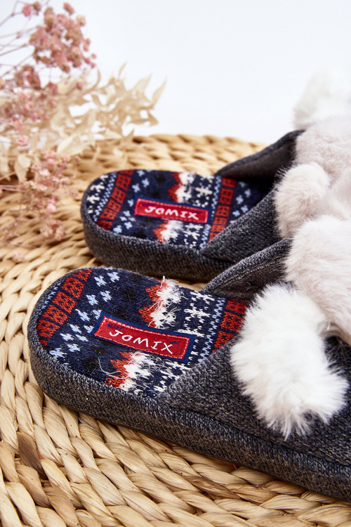 Dziecięce Kapcie Na Grubej Podeszwie z Misiem Szare Dasca