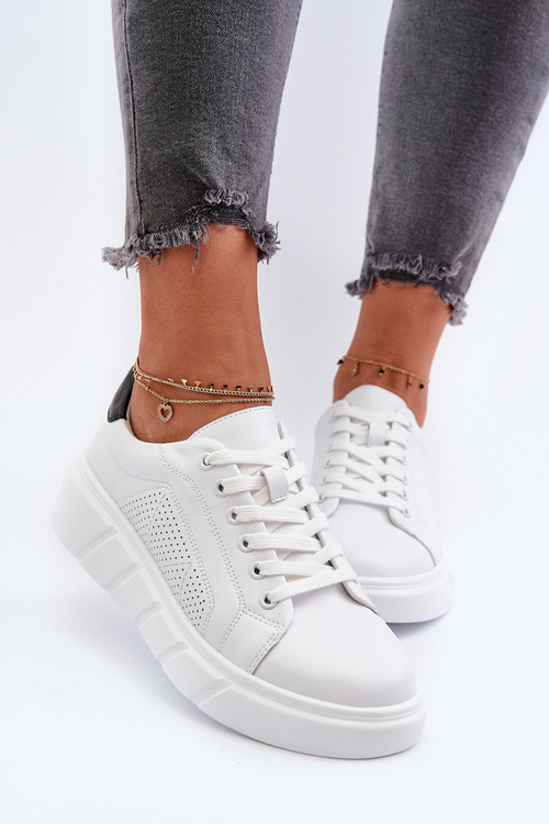 Damskie Skórzane Sneakersy Na Platformie Białe Gatira