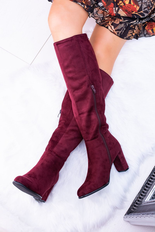 Bordowe Damskie Kozaki Zamszowe Sergio Leone KZ271