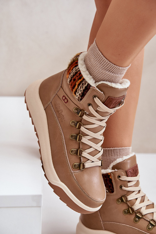 Skórzane Botki Damskie Ocieplane Lee Cooper LCJ-24-01-2985 Beżowe