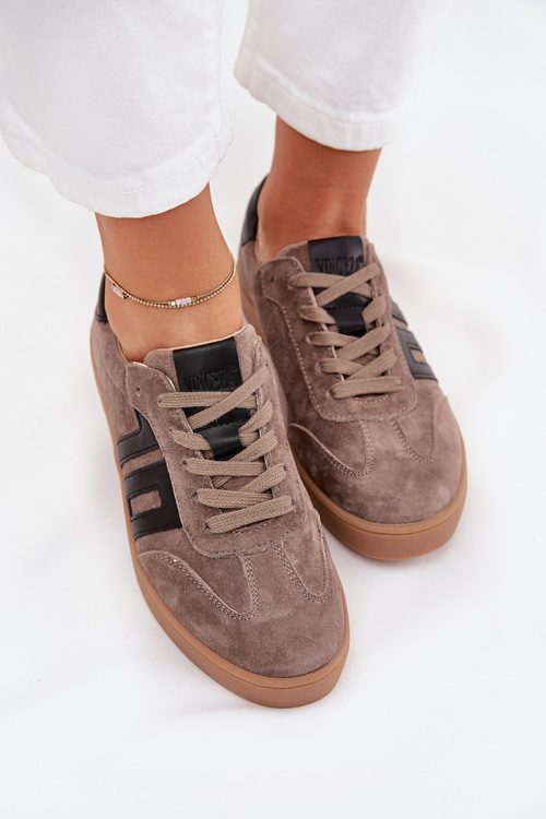 Zamszowe Sneakersy Damskie Vinceza 79557 Ciemnobeżowe