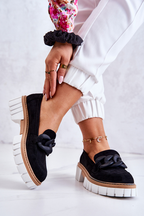 Zamszowe Półbuty Loafery Z Ozdobą Czarne Talisa