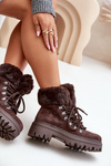 Sznurowane Trapery Damskie Z Futerkiem Ciemnobrązowe Vaminia 
