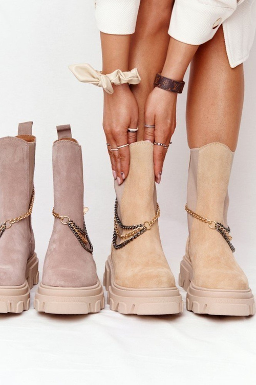 Zamszowe Sztyblety Workery Lewski Shoes 2998-0 Piaskowe