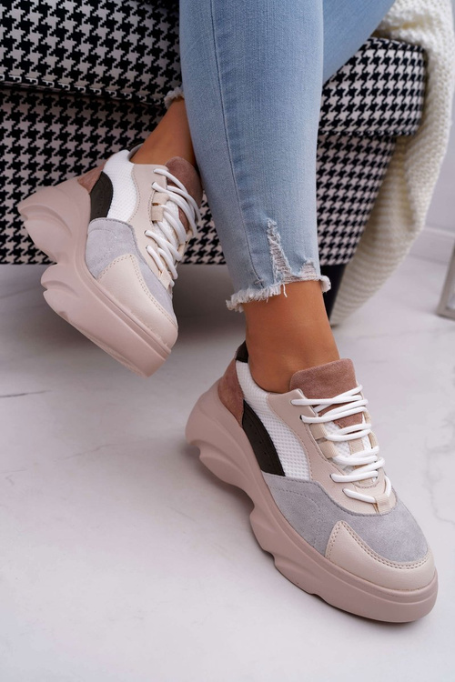 Sportowe Damskie Buty Gruba Podeszwa Beżowe Cardamon