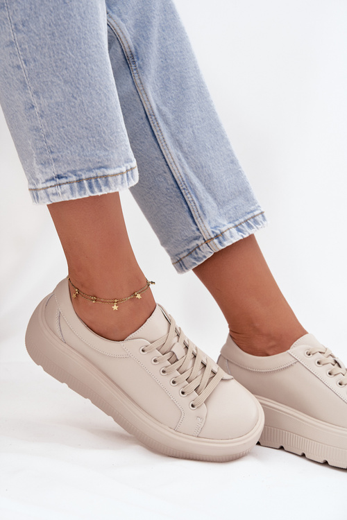 Skórzane Sneakersy Na Masywnej Platformie Beżowe Sylvessa