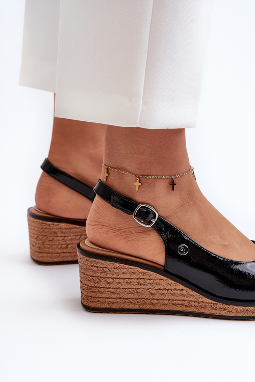 Damskie Lakierowane Sandały Na Koturnie Sergio Leone SK301 Czarne