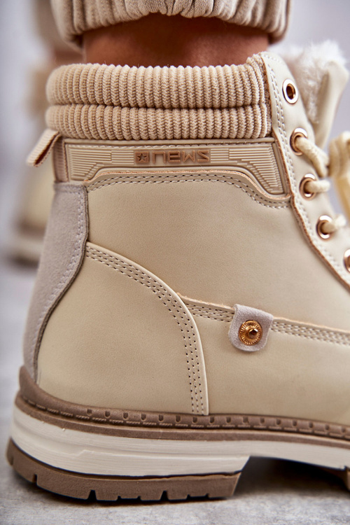 Damskie Ocieplane Botki Trapery Beżowe Liv