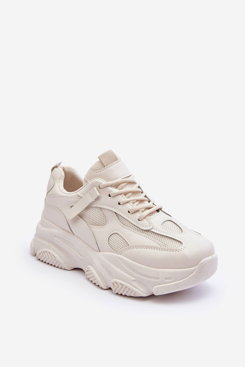 Sneakersy Damskie Na Masywnej Platformie Beżowe Agnenia
