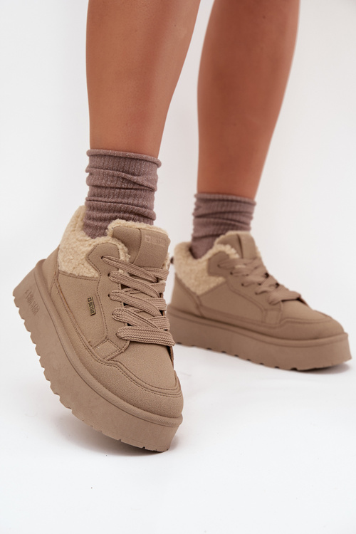 Sneakersy Damskie Na Platformie Z Futerkiem Typu Baranek Big Star SS274105 Beżowe