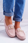 Mokasyny Damskie Z Perełkami Różowe Noell