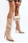 Damskie Kozaki Do Połowy Łydki Na Szpilce Beżowe Odetteia