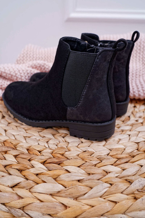 Młodzieżowe Botki z Płaski Obcas Czarne Mergolo