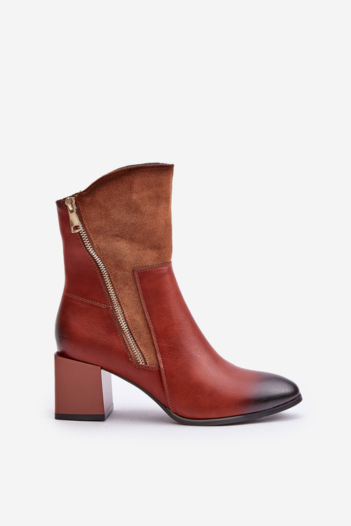 Ocieplane Botki Damskie Na Obcasie Słupku Brązowe Relabina