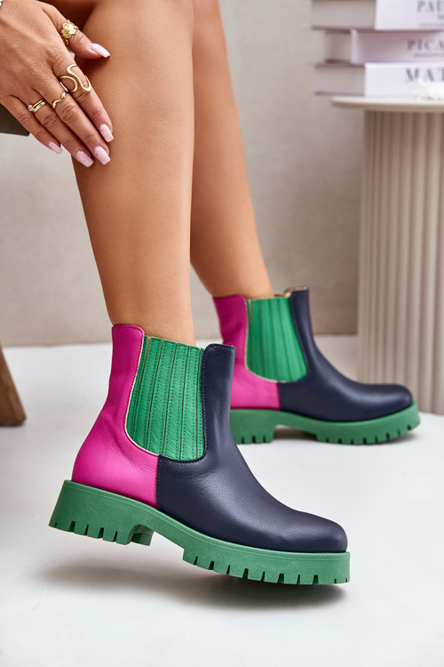 Wsuwane Botki Damskie Na Płaskim Obcasie Skórzane Lewski 3611 Multikolor