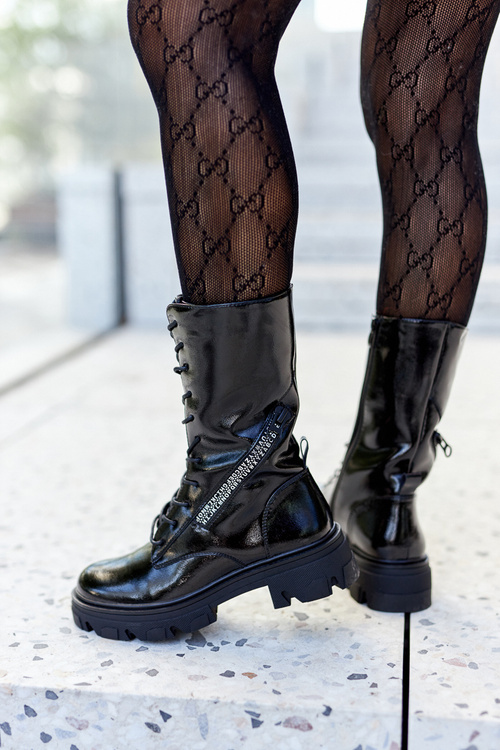 Botki Trapery Glany Lakierowane Sergio Leone TR747 Czarne