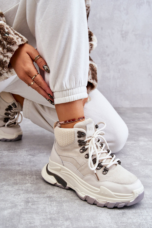 Damskie Wysokie Buty Sportowe GOE KK2N4097 Jasnobeżowe