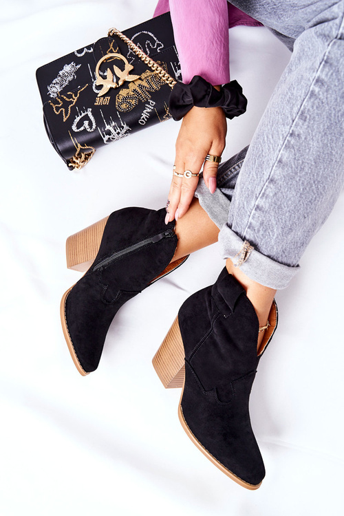 Damskie Botki Na Słupku Czarne Meronet