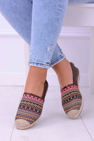 Lu Boo Damskie Letnie Espadryle Brąz Aztek Monett