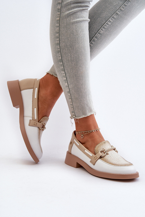 Skórzane Mokasyny Półbuty Damskie Maciejka 06493-11 Biało-Beżowe