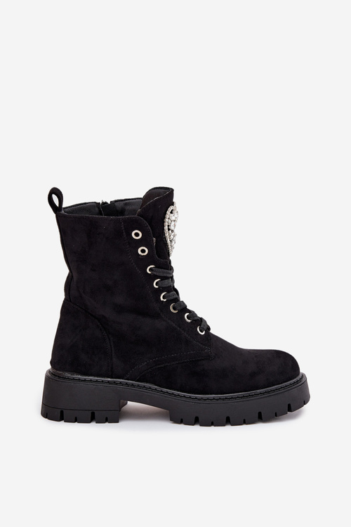 Botki Workery Damskie Z Kryształkami Na Języku Czarne Rosira